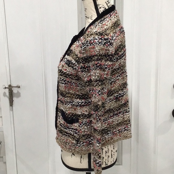 🆕 MNG Tweed Velvet Trim Blazer Open Front Two Pockets 3/4 Sleeves P2P 18” - Picture 7 of 12